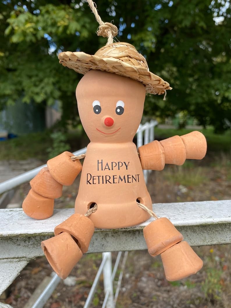 VELENTI Retirement Gifts for Women, Men - Happy Retirement Flower Pot Man - Lovely Retirement Gift for Family, Friends, Coworkers - Retirement Plant Pot Person - Cute Keepsake Gifts for Women, Men