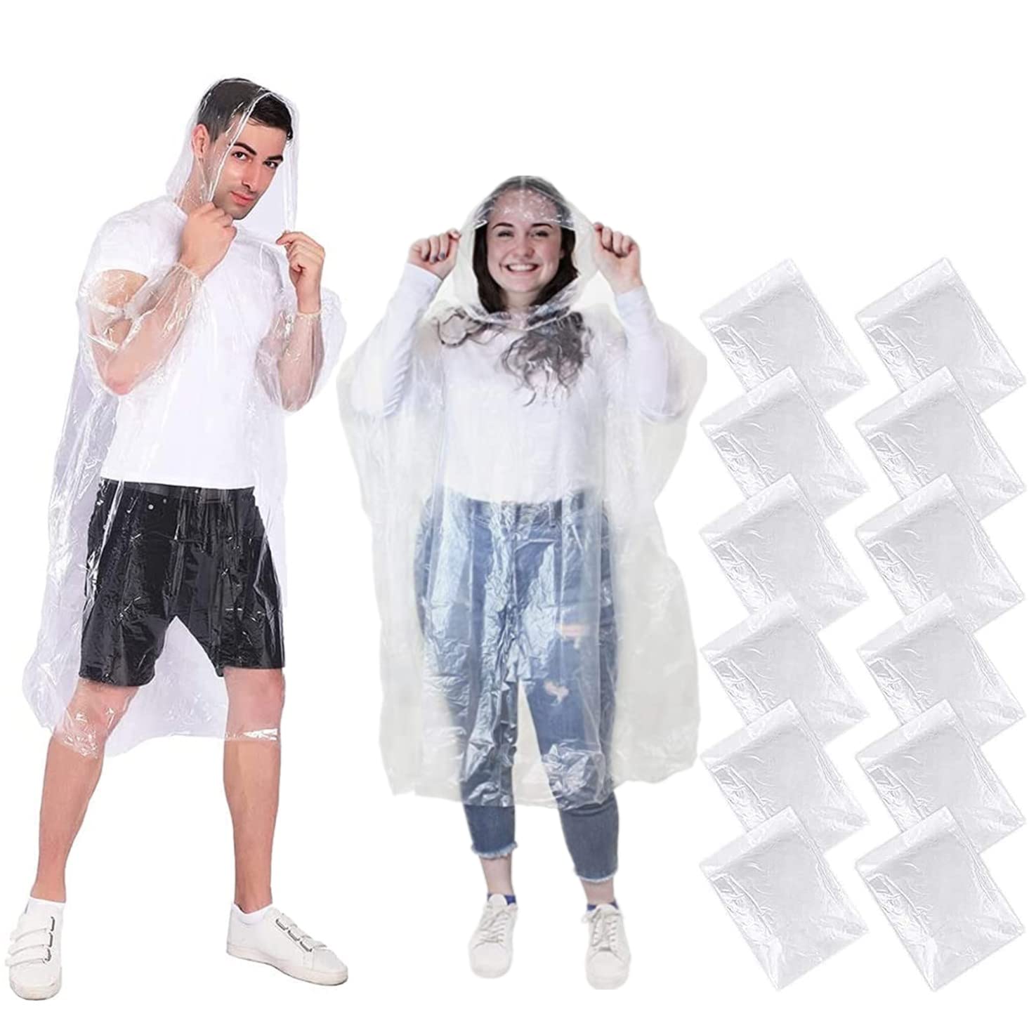 Voarge 12 Packs Disposable Ponchos, Rain Cape, Emergency Ponchos for Women, Men and Kids - Transparent, Disposable and Waterproof for Festival, Concert, Camping, Bike, Hiking
