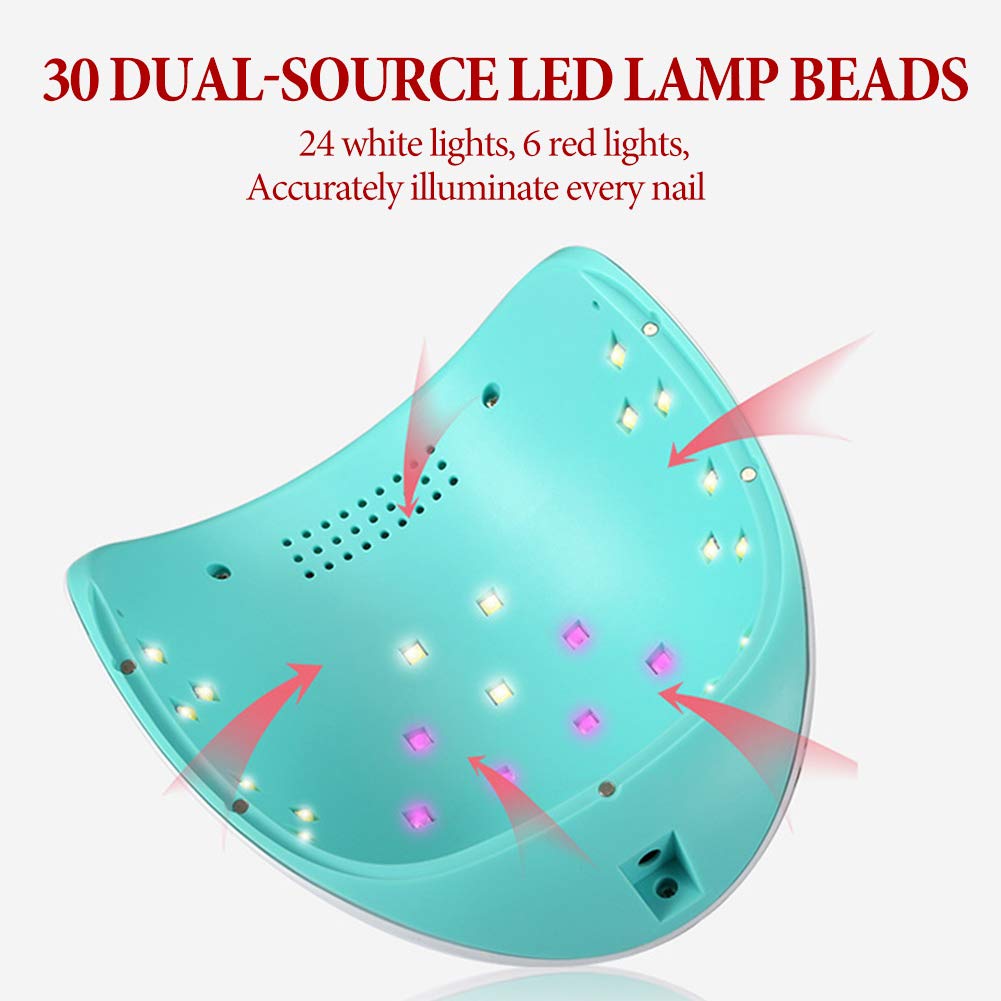 [Patent Design] 60W UV LED Nail Lamp, Professional Nail Fast Dryer Curing Light for Gel Polish Smart Auto-sensing with 30/60/99s Timer 2 Light sources and Removable Base (Blue)