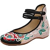 BININBOX Women Chinese Embroidered Flower Flat Bridal Mary Jane Ballet Shoes