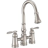 Moen S73204SRS Weymouth Two Handle Pulldown Bridge Kitchen Faucet, Spot Resist Stainless