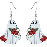 Wooden Halloween Earring Funny Cartoon Pumpkin Black Cat Ghost Earrings Wood Creative Freak Show Ghost dangle Earrings for Cosplay Party Halloween Jewelry for Women (B)