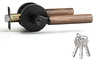 YAGU Wooden Round Entry Lever Door Handle Lock and Key Locking Lever Set Pack of 1 [for Front Door or Office] Reversible for Right & Left Sided Doors Heavy Duty – Matte Black Finish
