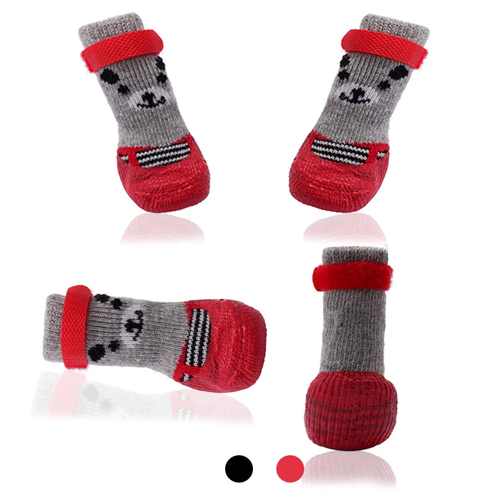 AblePet Dog Boots Waterproof Shoes Breathable Socks, with Anti-Slip Sole and Adjustable Magic Tape All Weather Protect Paws Only Fit for Small Dog(4Pcs)(Red, XS)
