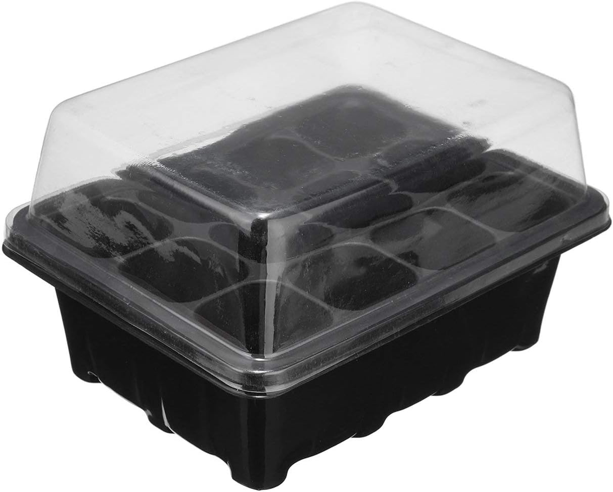 Leonie Stewart 12 Cell Plug Propagation Box Kit Dome + Tray + Inserts with Holes Propagation Tray Plant Seed Cloning Insert Clone Grow Box - Black & Transparent