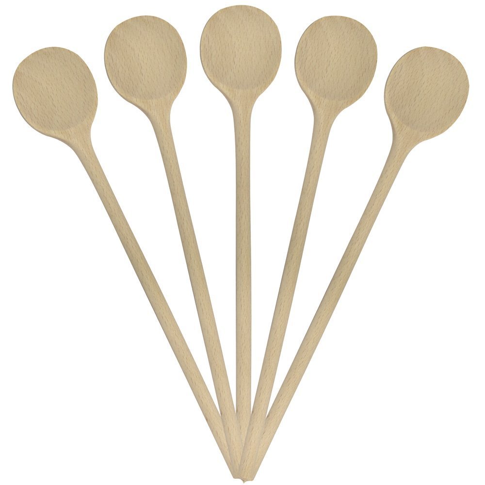 GRILLPLANET Wooden Cooking Spoon Cooking Spoon Cooking Spoon 35 cm Set Untreated (Hardwood Beech Wood) Baking Spoon, Suitable for Crafts for Pans, Goulash Pot and Goulash Kettle (Cooking Spoon 5 Pieces)