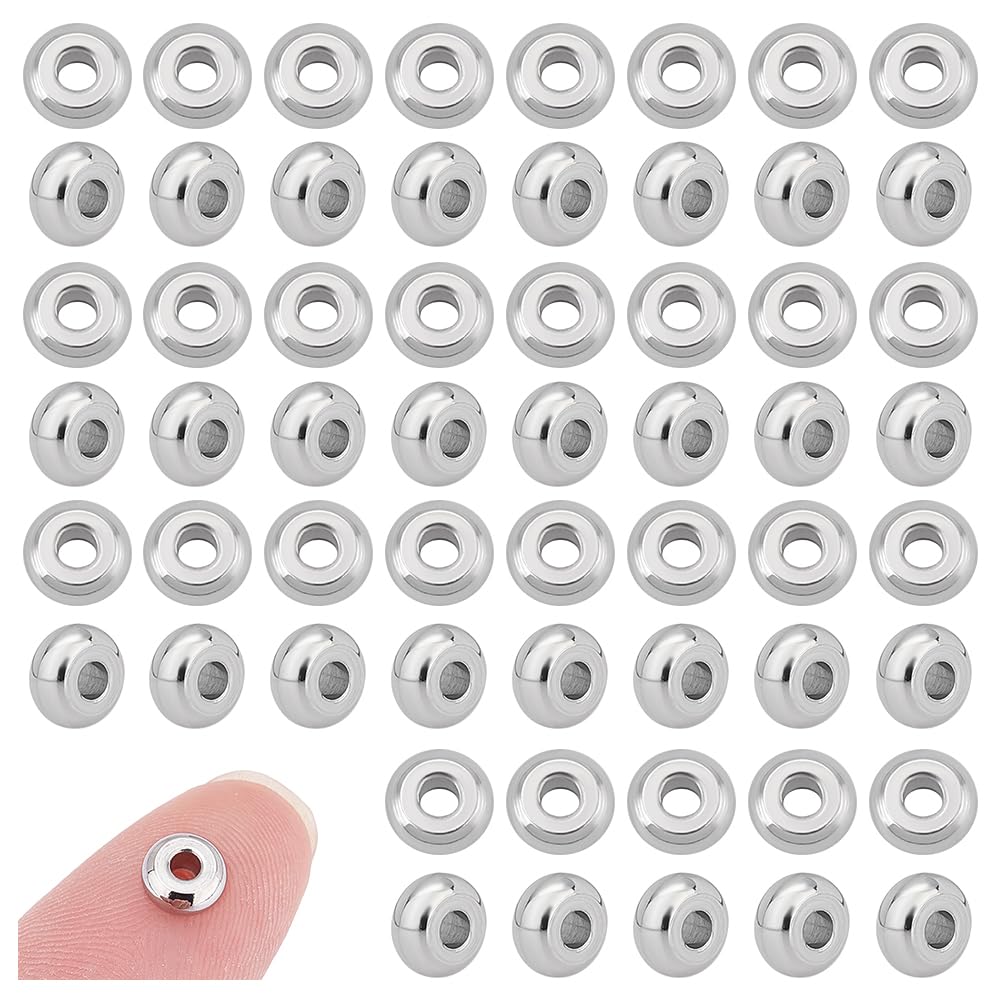 UNICRAFTALE About 100pcs 2mm Rondelle Metal Beads Spacer Beads 6mm Diameter Stainless Steel Rondelle Bead Loose Beads Metal Spacers for Jewelry Making Findings DIY Stainless Steel Color