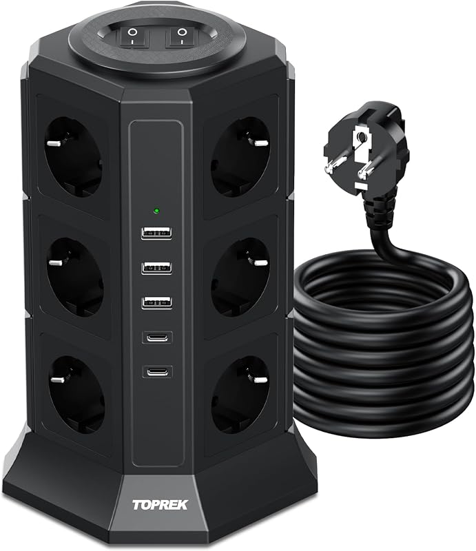 Tour Multiprise avec Interrupteur Parafoudre, 12 Prises, 5 USB, Cube — photo 1 sur 7