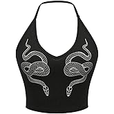 SHENHE Women's Y2k Halter Neck Snake Print Top Sleeveless Fitted Gothic Crop Cami Top