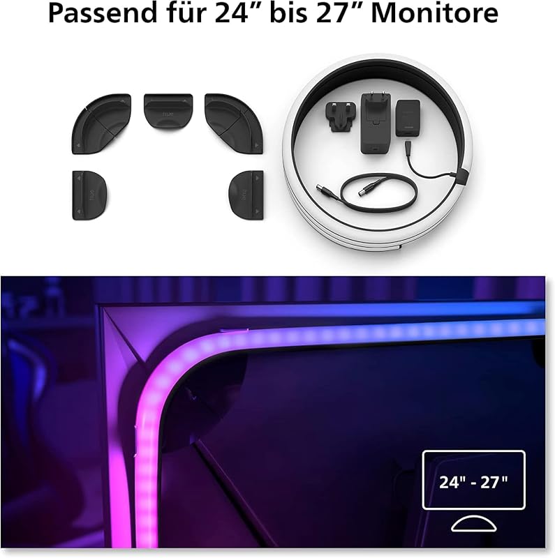 White & Color Ambiance Play Gradient, PC Lightstrip für 24-27 Zoll, dimmbar, 16 Mio. Farben, steuerbar via App, kompatibel mit Amazon Alexa (Echo, Echo Dot)
