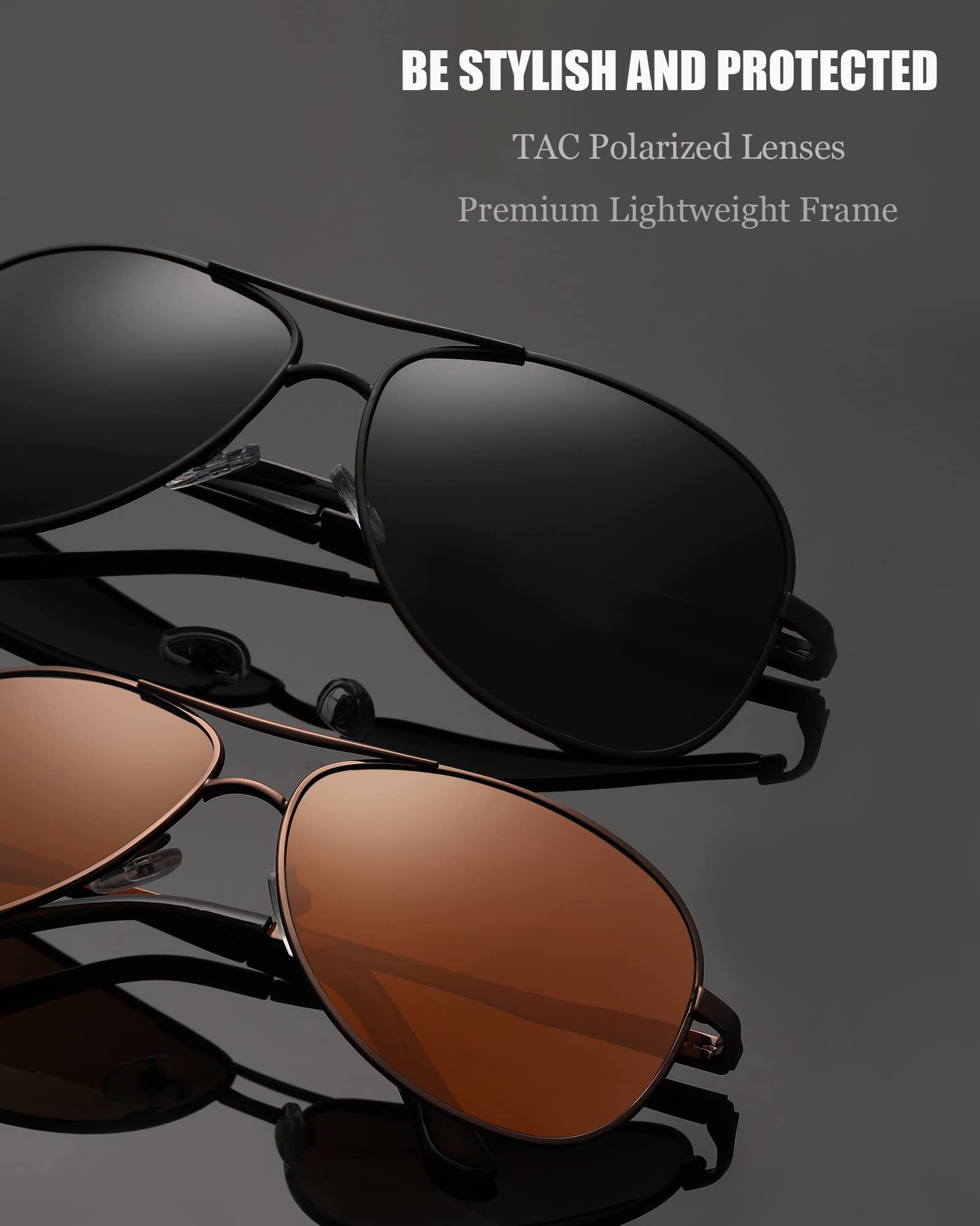 Polarized Aviator Sunglasses for Men Women UV Protection,62mm 2pack