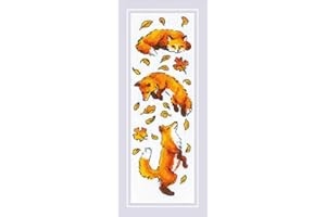 RIOLIS - Foxes in Leaves 1879, Cross Stitch Kits 3" x9,5, Cross Stitch Kits for Beginners & Advanced, Crossstitching Kits Adult, Counted Stitching Kits, Embroidery Kit
