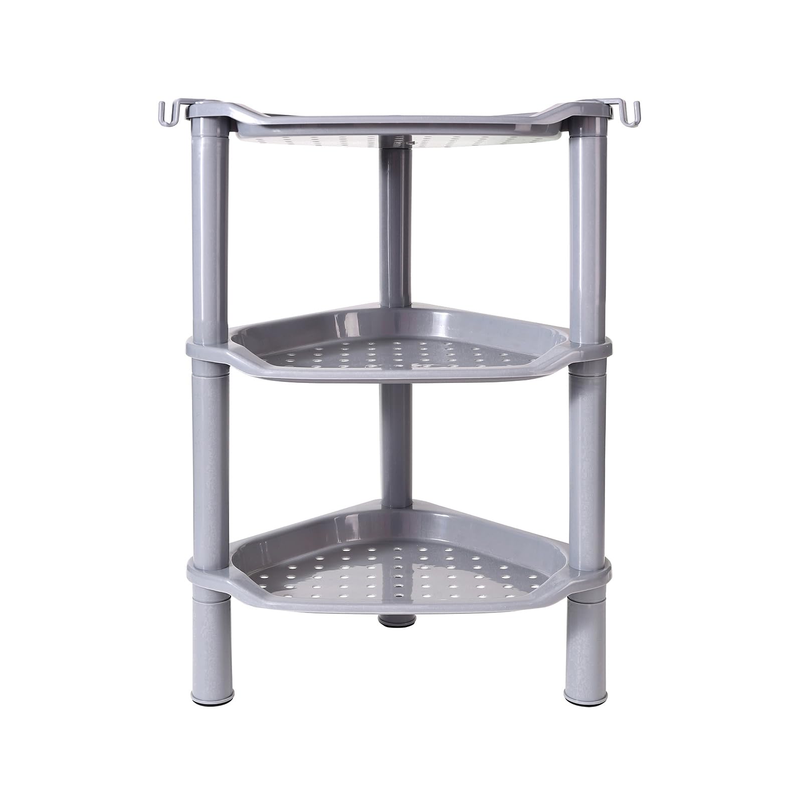 Photo 1 of 3 Tier Shower Caddy Corner,Plastic Shower Shelf Organizer for Inside Bathroom, Bathtub, Shower Pan, 13.5 x 10 x 26 Inches,Grey(Round Slot Grey 3 Tier)