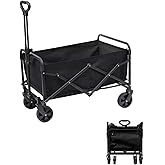 Collapsible Foldable Wagon with Wheels 220lbs Weight Capacity, Lightweight Portable Folding Utility Grocery Shopping Cart wit