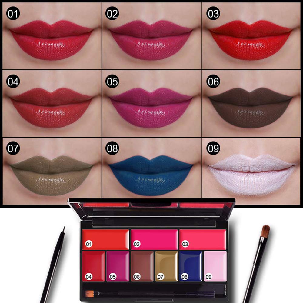 Matte Lip Contour Kit - Lipstick Palette Set Includes 9 Lip Colors, Lip Brush, and Makeup Mirror