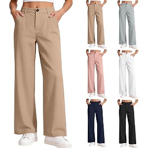 Girls Straight Leg Pants High Waist School Uniforms 5-15 Years | Casual Dressy,Relaxed Fit,Trendy Going out Trousers,with Poc