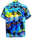 La Leela Aloha Hawaiian Tropical BEACH Solid plain Mens Casual Short Sleeves Button Down Tropical Shirts 2XL Blue