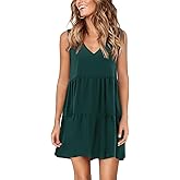 Amoretu Women Summer Tunic Dress Sleeveless V Neck Casual Loose Flowy Swing Tank Dresses