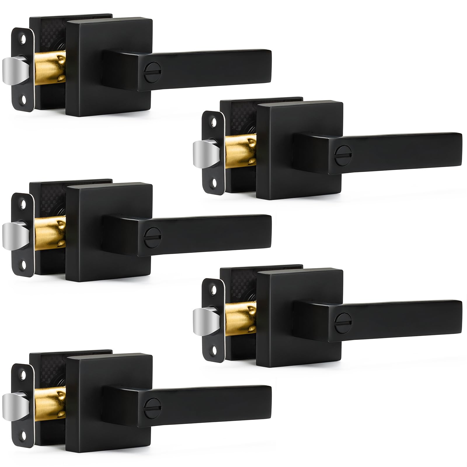 5 Pack Matte Black Door Handles Privacy Door