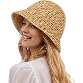 Womens Floppy Straw Sun Hat Packable Wide Brim Summer Beach Hat Foldable Crochet Bucket Hats