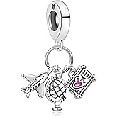 Doyafer Airplane Globe Luggage Tour 3-in-1 Pendant 925 Sterling Silver Charm Fit Women's Necklace Bracelet Gift For Friends