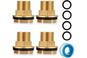 YELUN Brass Water Tank Connector Bulkhead Tank Fitting 1/2" Female 3/4" GHT Male Water Tank Connector 4PCS