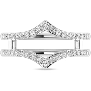 925 Sterling Silver Chevron Ring Guard Enhancer, Round Cut Created Diamond Double Band Wrap Ring for Women, Pave Set Wedding