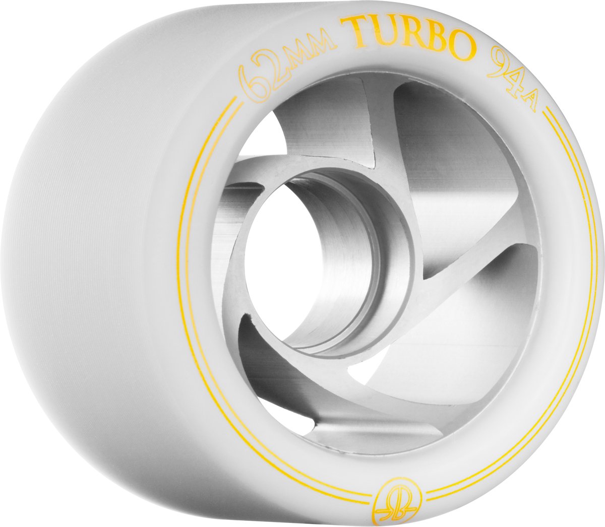 RollerBones Turbo 62mm x 94A White Speed/Derby Roller Skate Wheels w/Clear Aluminum Hub (8 pk)