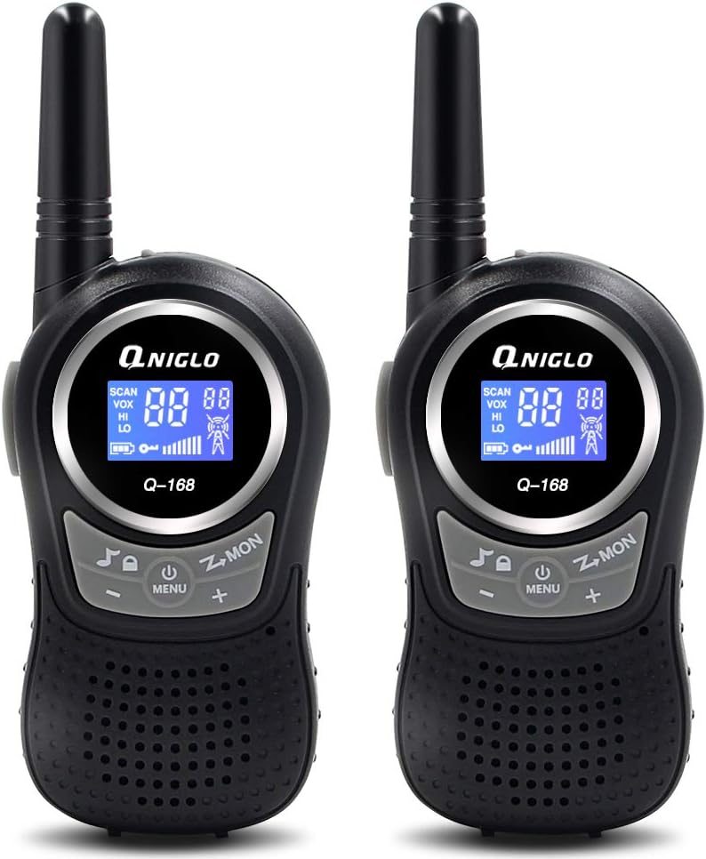 QNIGLO Q168 Walkie Talkies for Kids , 22 Channel FRS/GMRS Two Way Radio with 3 Miles Long Range (Pack of 2, Black)