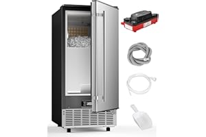 Feelfunn Commercial Ice Maker with Water Pump, 85Lbs/Day, Built-in Undercounter Ice Maker with Auto-Cleaning & Timer, Freestanding Stainless Steel Ice Machine for Home Bar Office Restaurant