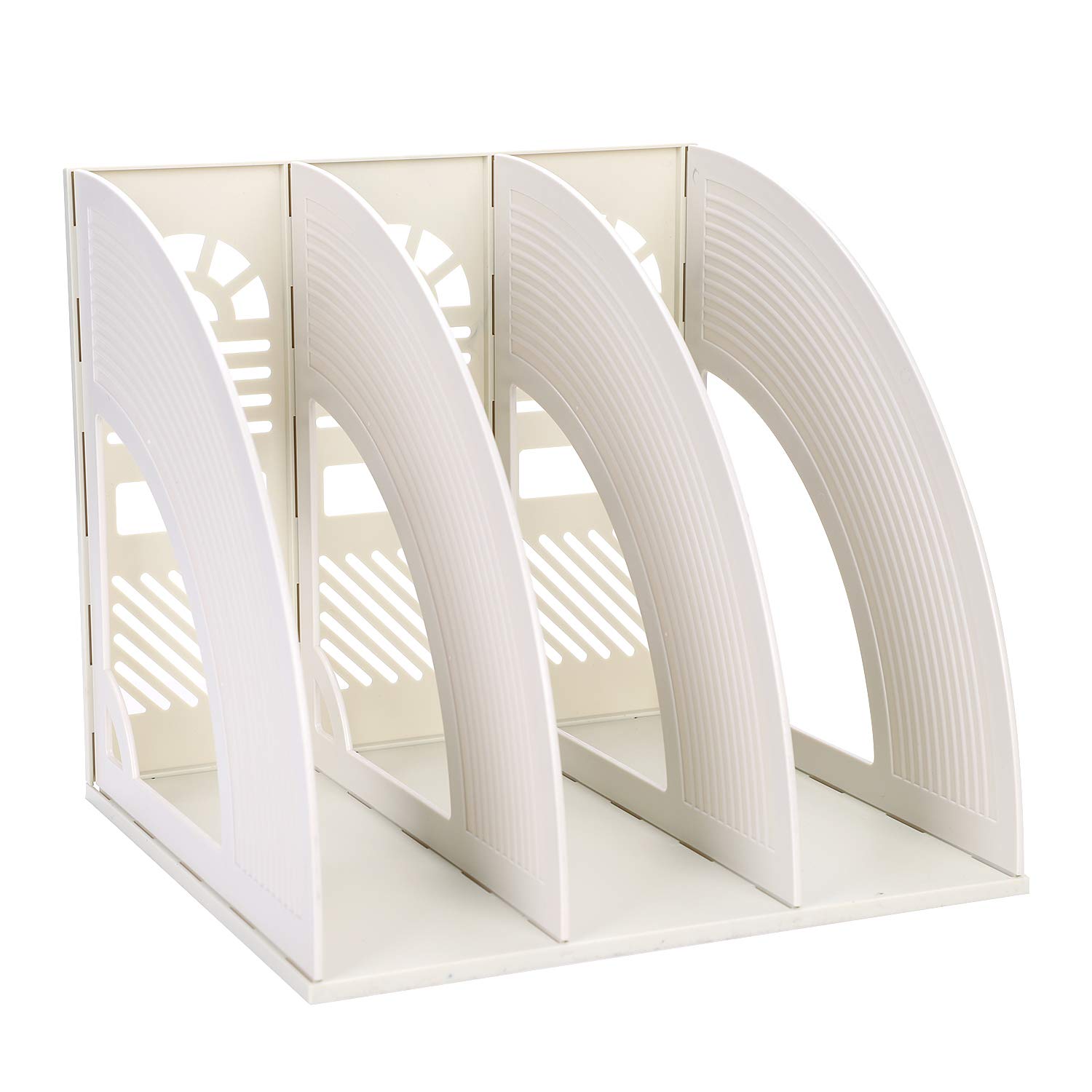 Desk File Organiser 3 Compartments File Rack Holder Magazine Plastic Holders Sturdy Desktop Frames File Dividers Document Rack Display and Storage Organiser (Grey-3 sections)