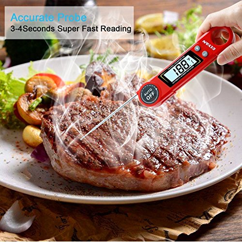 ELYAN Kitchen Thermometer Meat Thermometer Cooking Thermometer BBQ Thermometer Report Thermometer Instant Read Thermometer with Blue Backlit LCD Display Voice for Grilling Food Milk Bath Water - Thumbnail 5