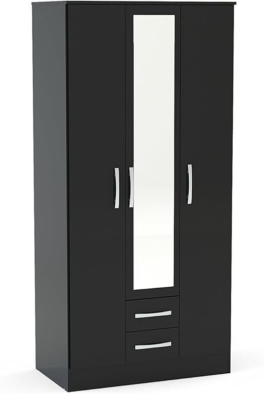 Birlea Lynx 3 Door 2 Drawer Wardrobe With Mirror High Gloss