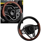 KVAEY Car Steering Wheel Cover, Premium Leather Steering Wheel Protector with Anti-Slip Lining, Universal 15" Soft Breathable Auto Steering Wheel Cover, Interior Car Accessories (Black&Coffee)