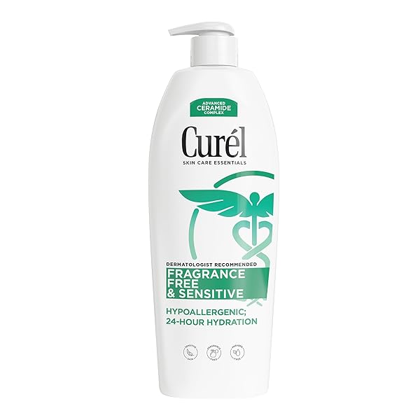CUREL FRAGRANCE FREE COMFORTING BODY LOTION, UNSCENTED DRY SKIN MOISTURIZER FOR SENSITIVE SKIN, WITH ADVANCED CERAMIDE COMPLEX, REPAIRS MOISTURE BARRIER, 20 OZ