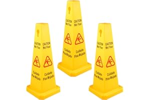 VEVOR 3 Pack Floor Safety Cone Yellow Caution Wet Floor Signs 4 Sided Floor Wet Sign Public Safety Wet Floor Cones Bilingual 