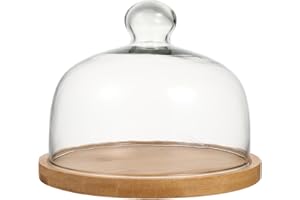CONGARTENO Wooden Cake Stand with 20cm Tray and Glass Dome Cover, Dessert Display Platter for Pastries
