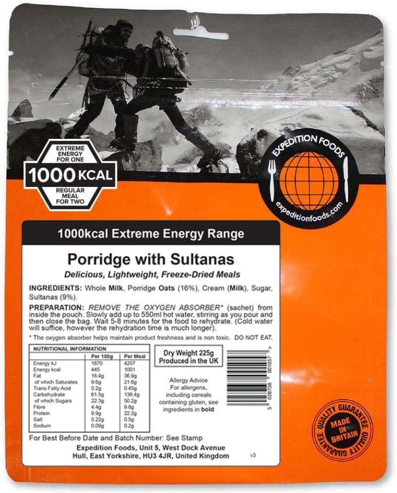 EXPEDITION FOODS expeditionfoods.com Unisex's Porridge with Sultanas | Freeze-Dried Camping & Hiking Food | Double Serving | 1000kcal Meal