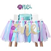 Mermaid Skirt For 1st Birthday - Party Supplies For Highchair Tutu Skirt, First Birthday With One Pennant,Cake Topper For Birthday Party Supplies Party Shower (MERMAID BIRTHDAY SET)