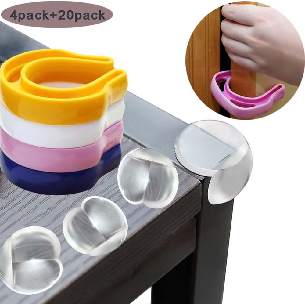 New Set of Safety Table Edge Corner Cushions Guards Protectors(20 Pack) and Door Stopper (4 Pack) for Pinch Finger Security Guard Protector with 30pcs Free Strong Adhesive for Backup Use