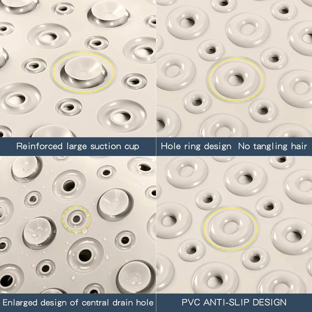 Bsicpro Bath Tub Shower Mat Non-Slip Bath Mat for Tub and Shower 35"x16"Upgrade Reinforced Large Suction Cups and Circle Hole Massage Enlarged Design of Central Drain Hole (Beige): Kitchen & Dining