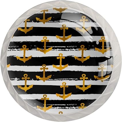 Tiradores dorados en blanco y negro a rayas patrón de cajones tiradores