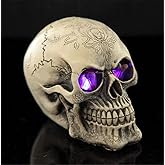LED Skull Statue Light for Halloween Bar Table Decor, Night Light Resin Skull Prop Horror Haunted House Party Ornament Decoration with LED Light Up Eyes Desk Lamp for Cool Holiday or Birthday Gift