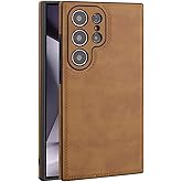 for Samsung Galaxy S25 Ultra Case Leather,Vintage Classic PU Leather Luxury Business Camera Frame Protection Cover,Soft Non-Slip Grip Anti-Scratch Shockproof Case for Samsung Galaxy S25 Ultra (Brown)