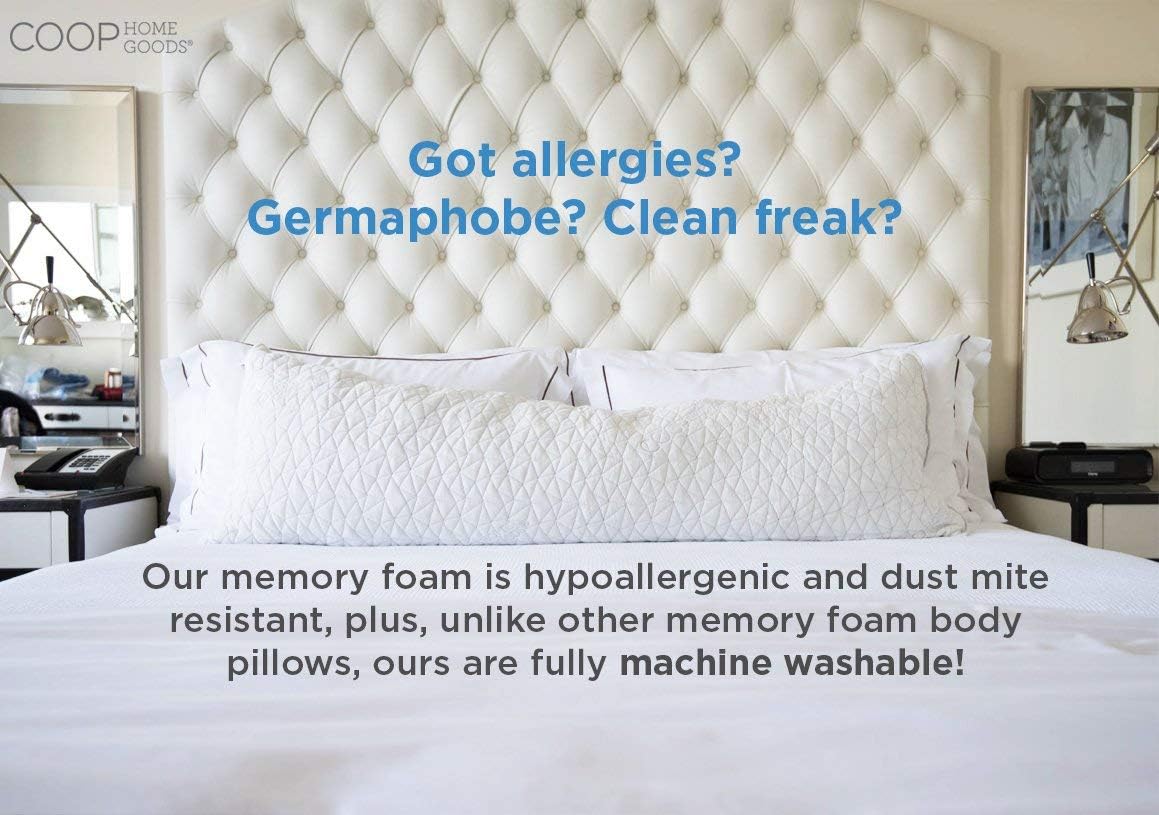 Coop Home Goods - Adjustable Body Pillow - Hypoallergenic Cross-Cut Memory Foam – Perfect for Pregnancy - Lulltra Zippered Washable Cover - CertiPUR-US and GREENGUARD Gold Certified - 20x54: Home & Kitchen