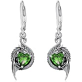 Dragon Earrings for Women 925 Sterling Silver Dragon with Heart Cut Birthstone Drop Earrings