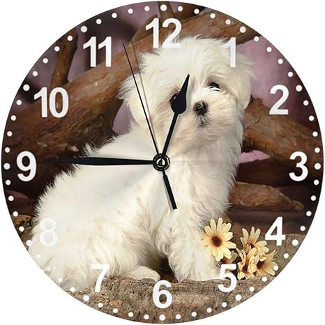 Amazon Co Jp かわいい犬の白い丸い壁時計サイレント非カチカチバッテリー操作学生オフィス学校の家の装飾的な時計アートのために読みやすい ホーム キッチン