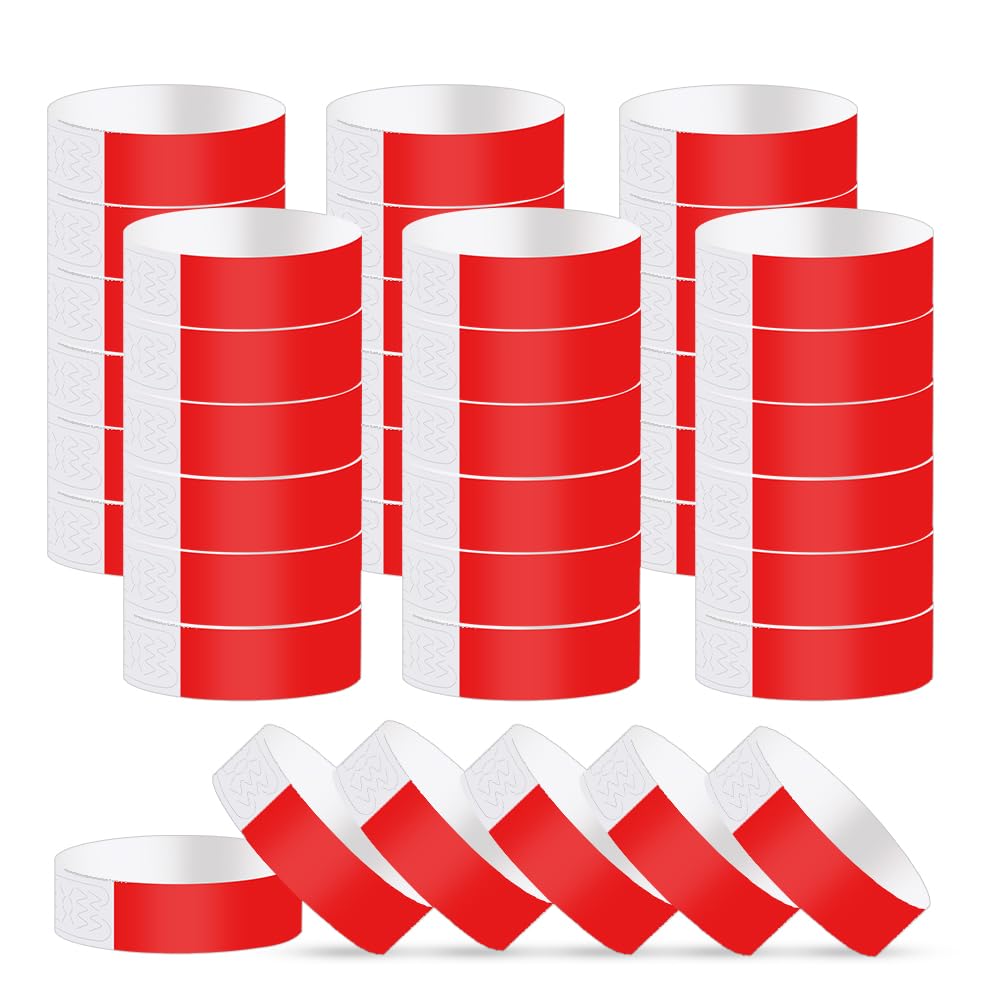 Vicloon Event Wristbands, 300pcs Paper Like Bracelets, Paper Wristbands Neon Wristbands Festival Wristbands for Events Arm Bands Party Wristbands for Events Clubs Lightweight Concert Wristbands Red