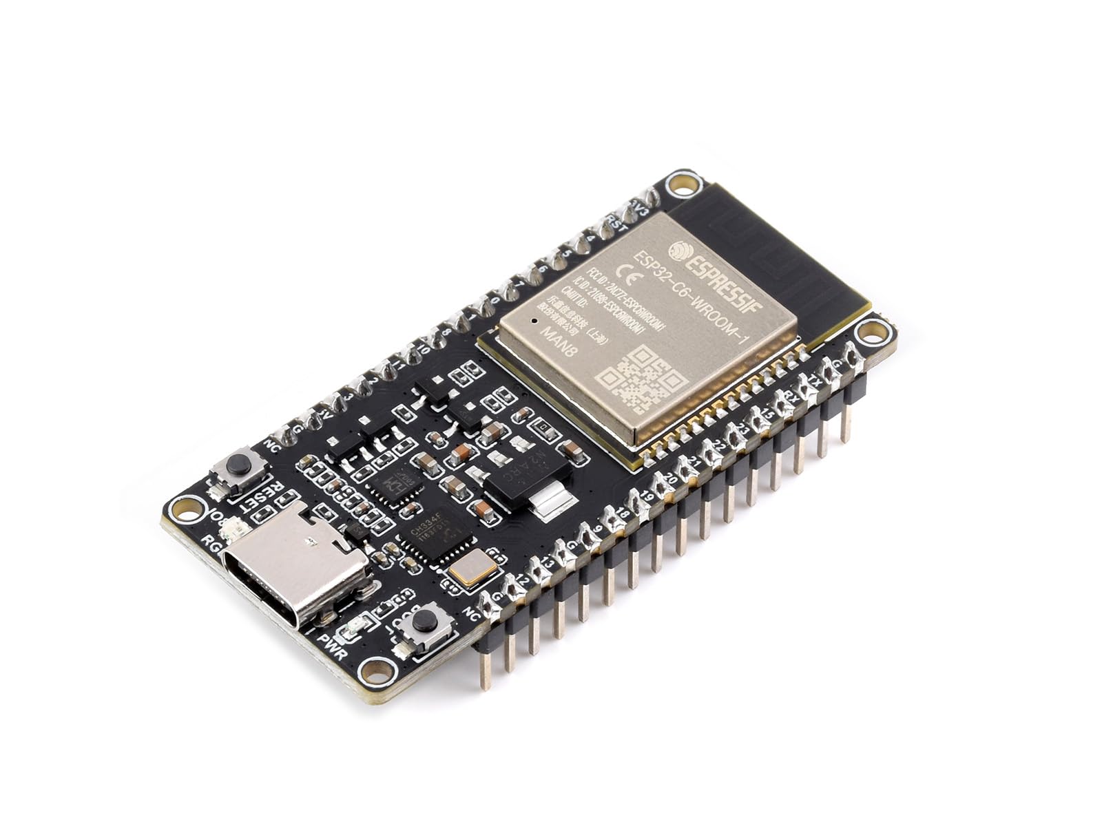 ESP32-C6 Microcontroller WiFi 6 Development Board with Pre-soldered Header ESP32-C6-WROOM-1-N8 Module,RISC-V 32-bit Sngle-core Processor, WiFi 6+Bluetooth 5+IEEE 802.15.4 Wireless Communication