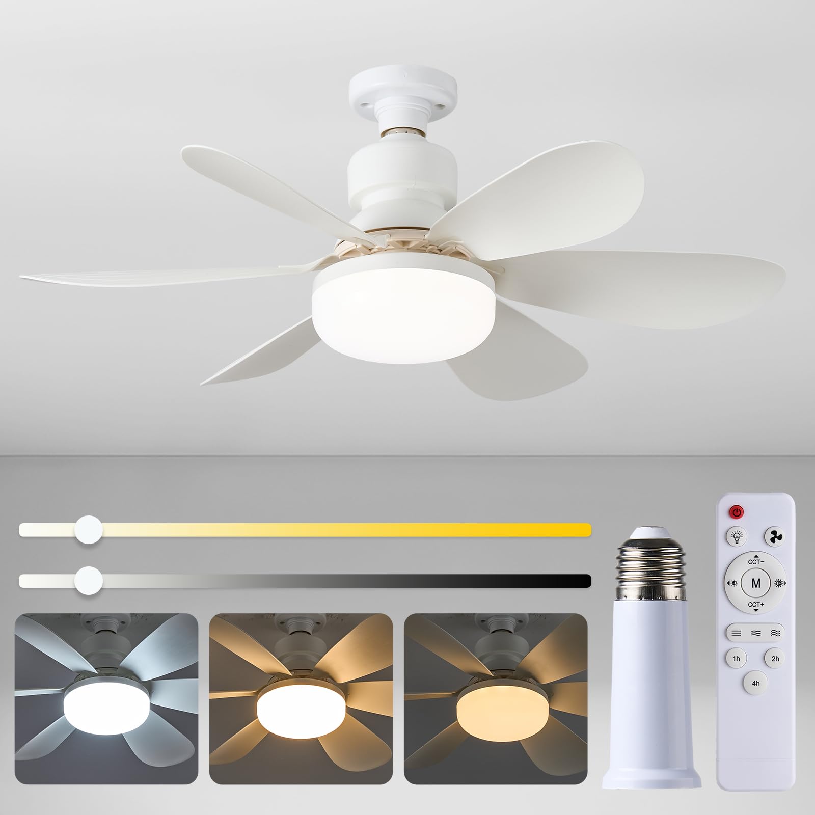 Photo 1 of 20.5" Socket Fan Light, Light Ceiling Fan with 3-Speeds,Ceiling Fans with Lights and Remote Control,Dimmable LED,E26 Base,Cordless Light Socket Fan, for Kitchen, Bedroom, Garage, Small Room